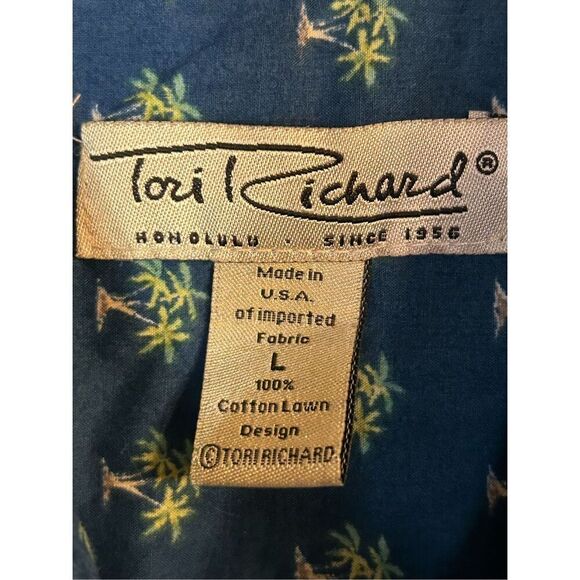 TORI RICHARD Hawaiian Palm Trees Print Short Sleeve Button Shirt Size Large Pock - Picture 4 of 6